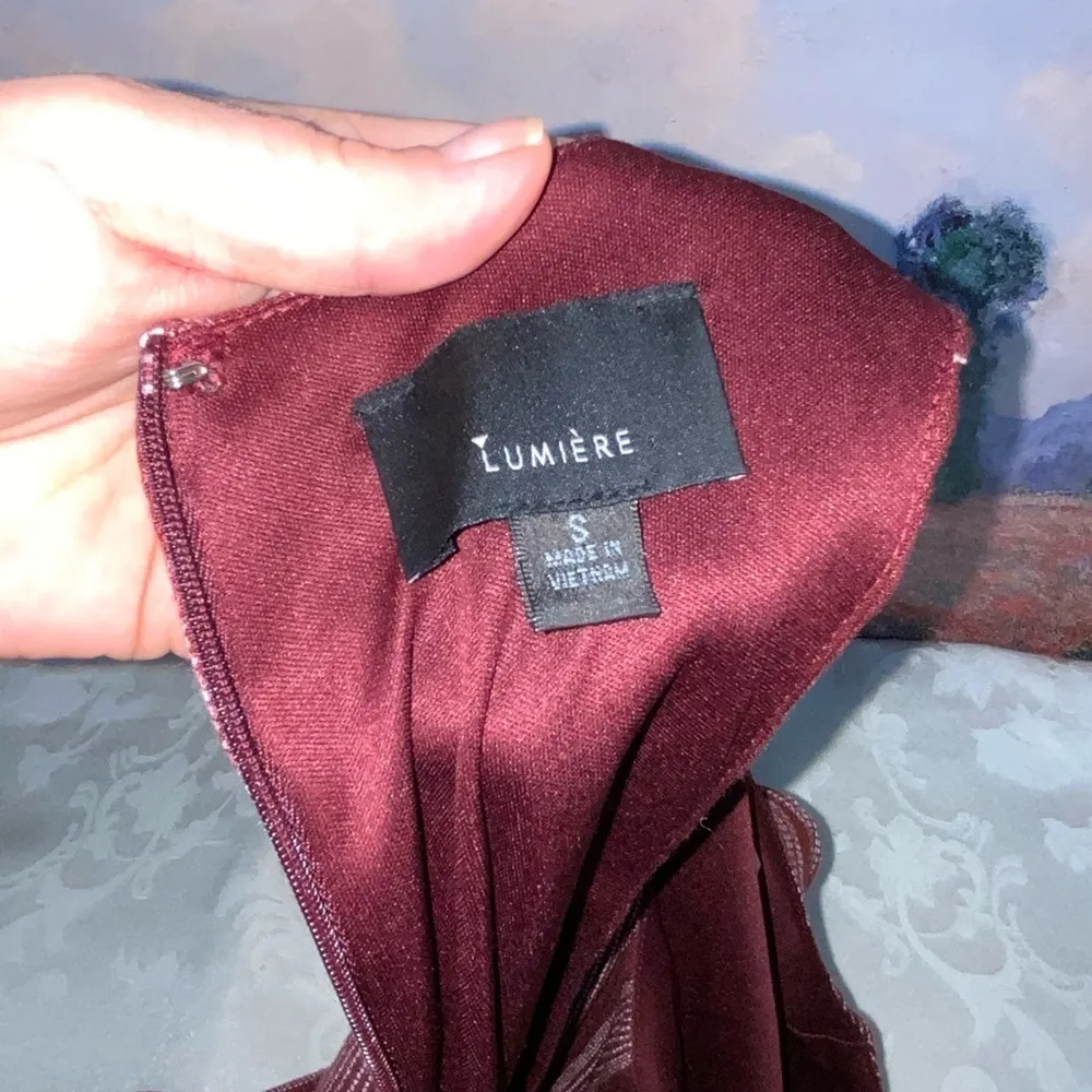 Lumiere Burgundy Stipe Maxi Midi Handkerchief Sleeveless Modest Dress Small - Image 11