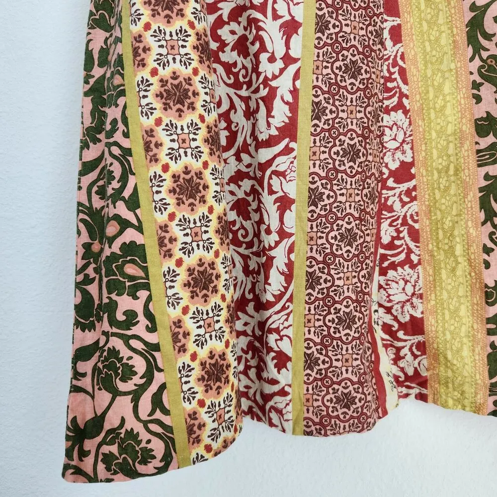 Vintage 579 90s White Pink Green Paisley Patchwork A Line Mini Skirt 12 - Image 5