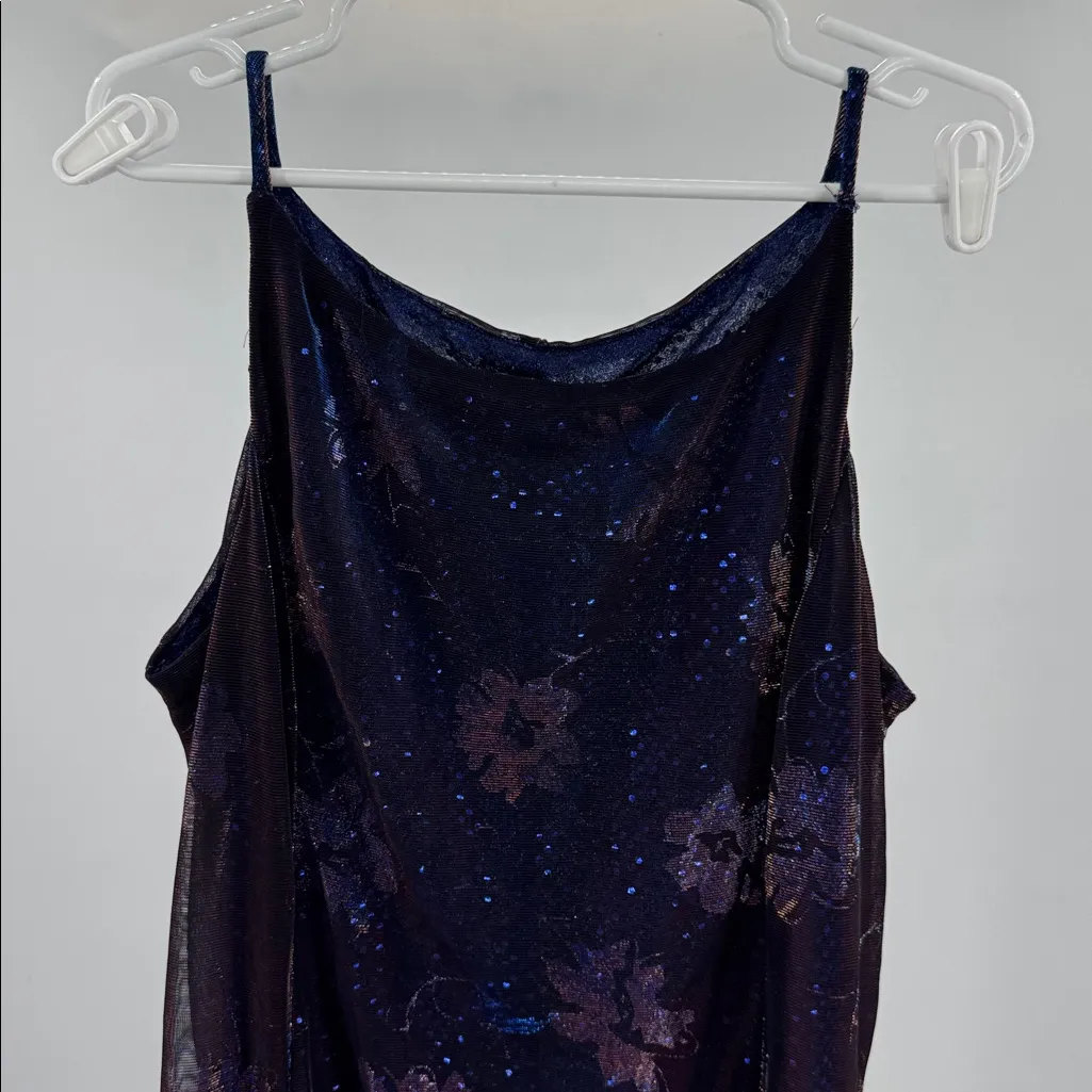 Helene Blake shimmery color shift blue copper sequin maxi dress Y2K formal party Size L - Image 6