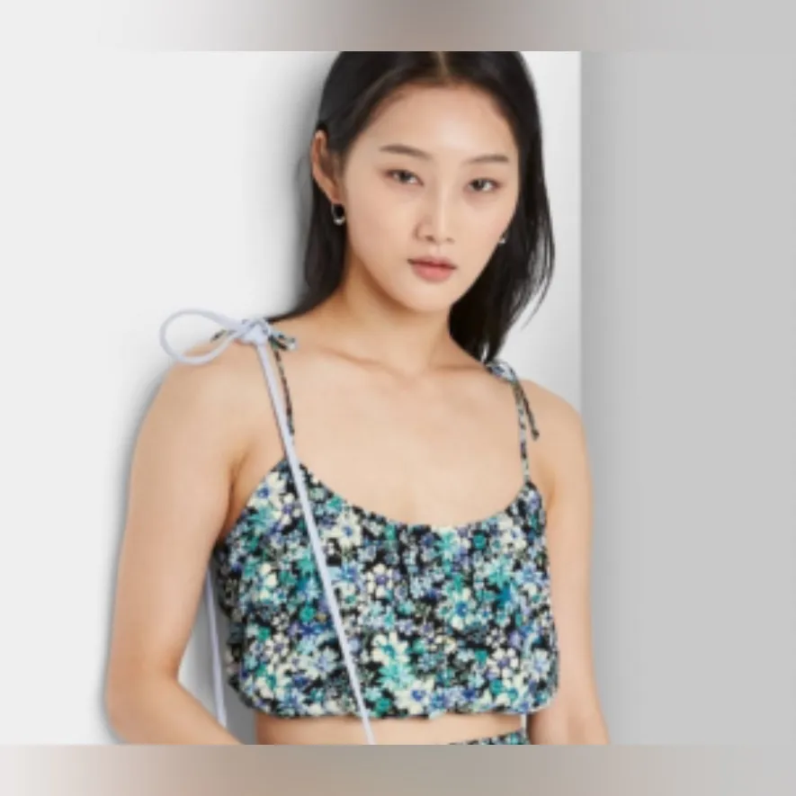 Wild Fable Women's Tiny Tank Top - Wild Fable, Black Floral, medium NWT - Image 2