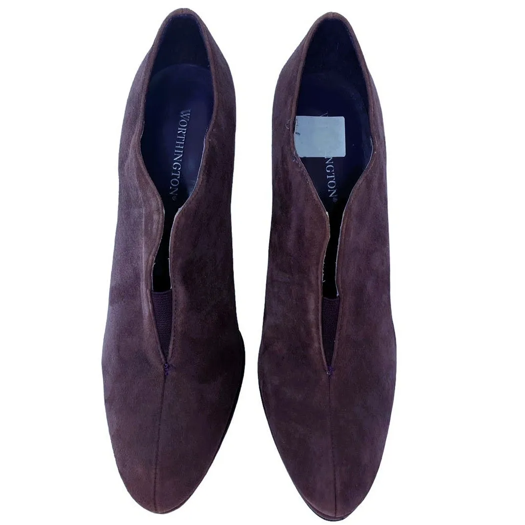 WORTHINGTON Plum Purple Leather Suede Slip On Heels Shoes ~ Women's Shoes 8.5 - Image 3