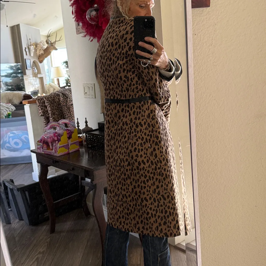 Kasper  Leopard Print Trench Coat leather trim size 6 - Image 5