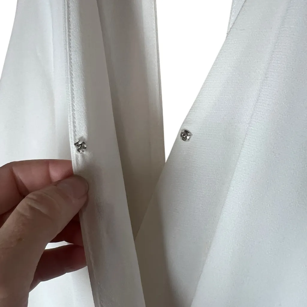 Adelyn Rae Wide Leg White Crop Jumpsuit Sz XS Culotte Belted Sleeveless Surplice - Image 8