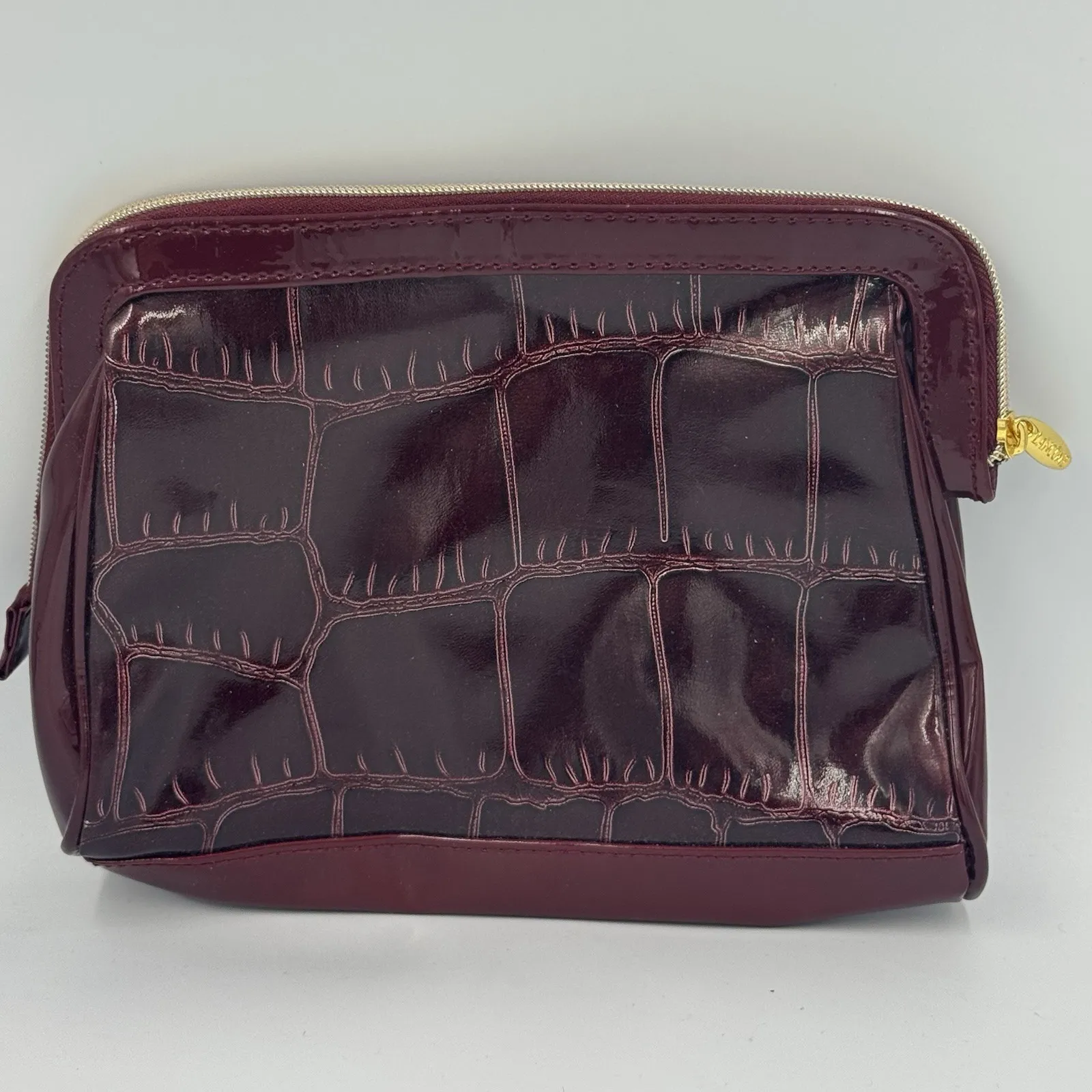 Lancome Red Burgundy Croc Cosmetic Make Up Travel Bag Case Crocodile - Image 2