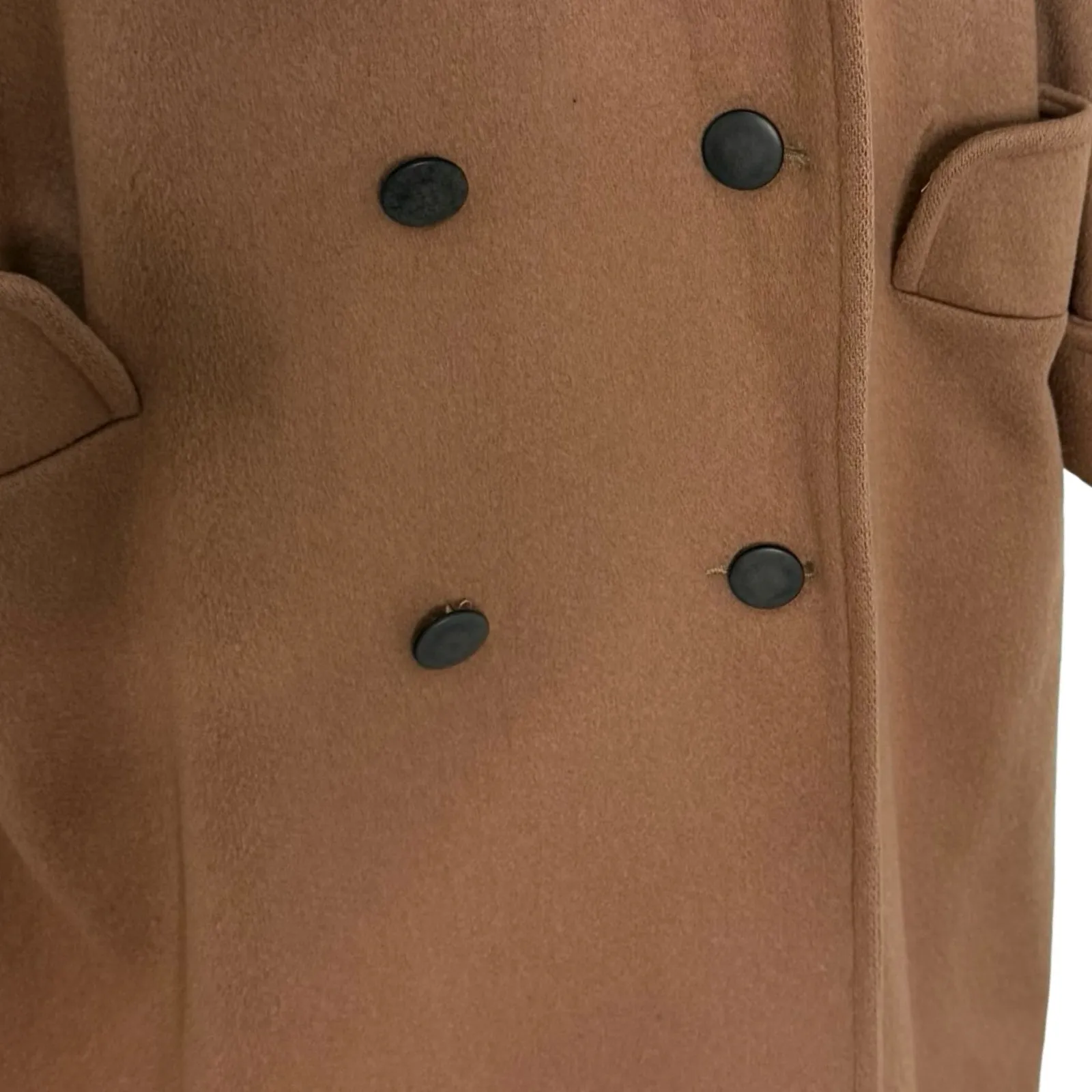 Vintage 80s Brown Double Breasted Leather Black Accents Long Wool Peacoat size L Size L - Image 16
