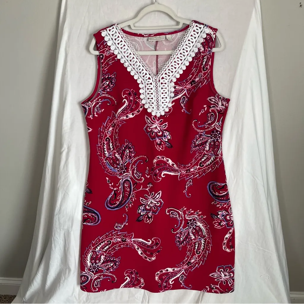 DANA BUCHMAN | Red and White Paisley Sleeveless Dress Sz L - Image 2