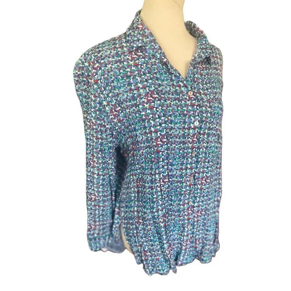Grand & Greene Multi Color Long Sleeve Button Down 100% Rayon Blouse Size XL - Image 3