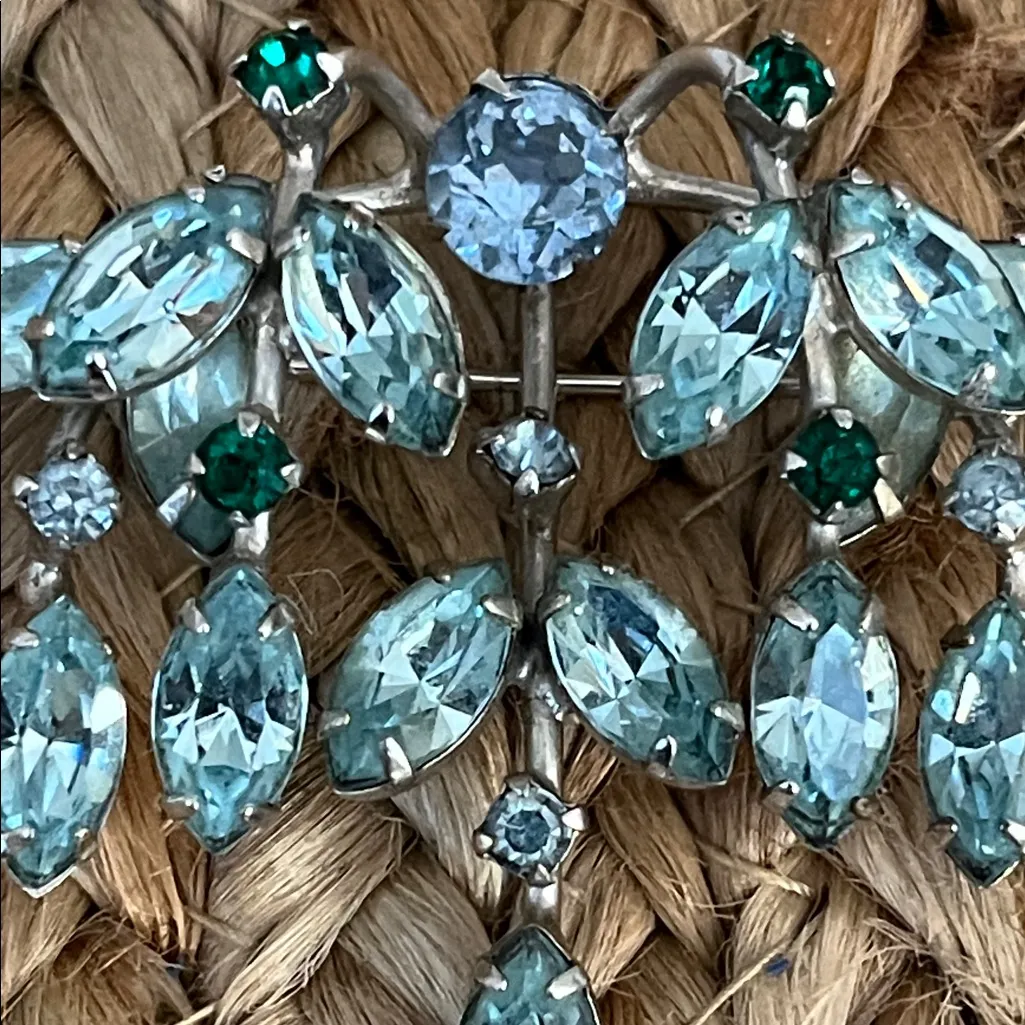 Vintage Weiss BroochBlue and Green Gemstones in Silver Tone Setting Blue - Image 2