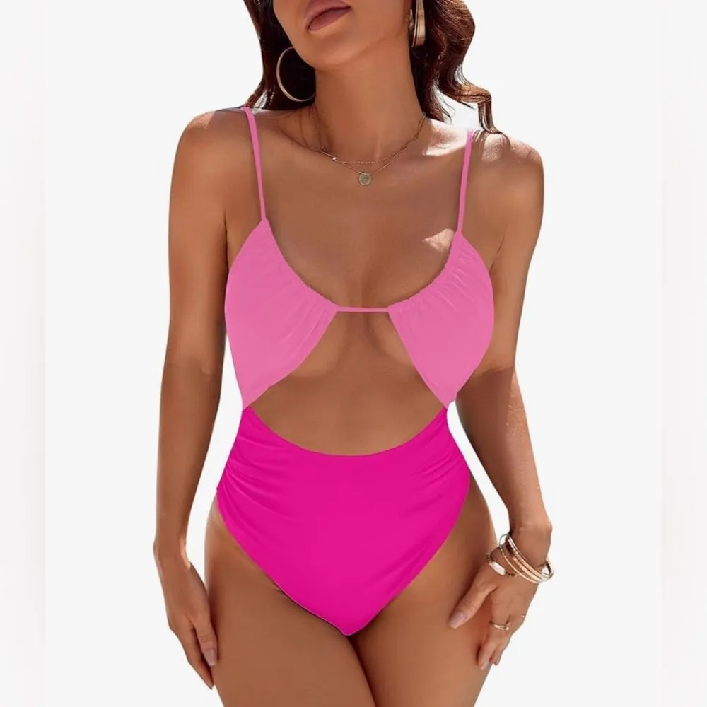 Blooming Jelly Womens One Piece Swimsuit Tummy Control Pink Magenta L NWT Size L - Image 5