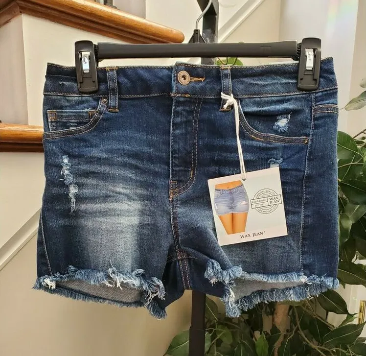 Wax Jeans Women Blue Denim Cotton Mid Rise Pull on Casual Jean Short Size Small - Image 1