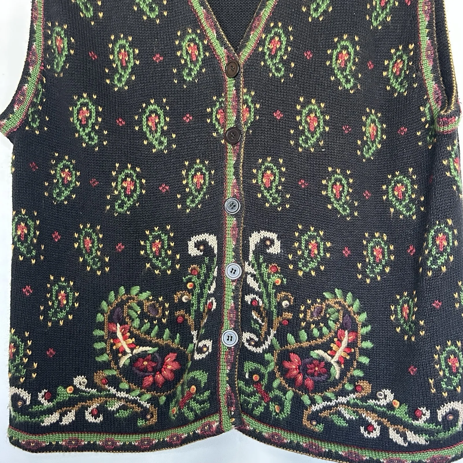 Bobbie Brooks VTG 90s Women's Size 18/20 Paisley Sweater Vest Black‎ Red Green Black - Image 3