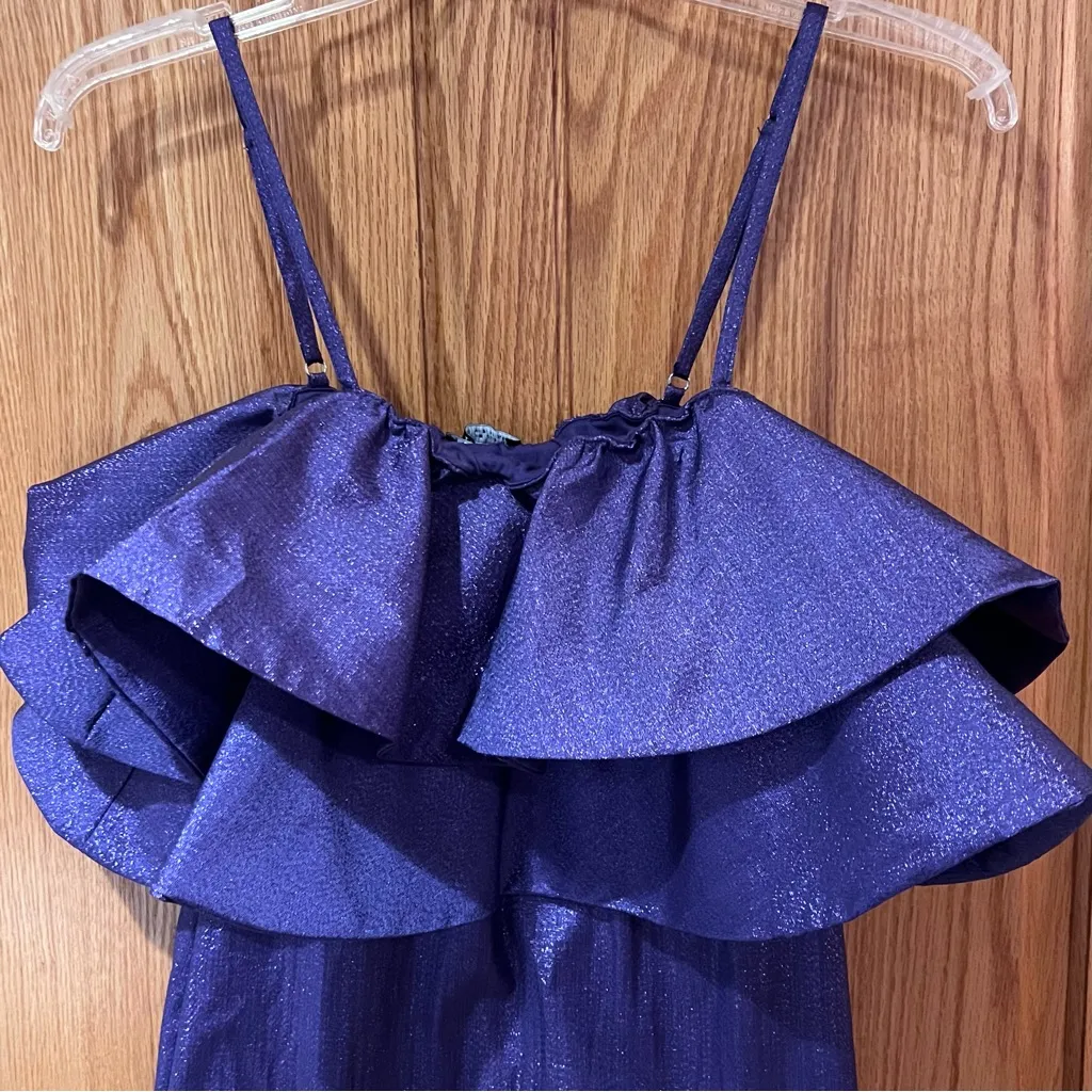 ZARA  Ruffled Ruffle Metallic Thread Mini Cocktail Dress in Purple Size‎ Small - Image 13