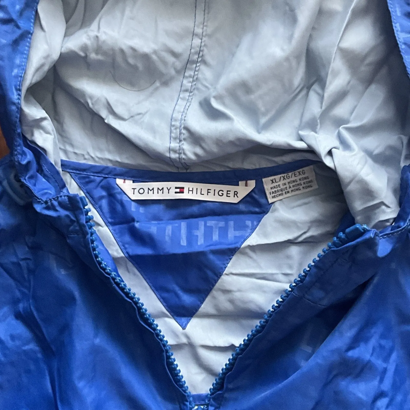 Vtg Tommy Hilfiger Hooded Windbreaker Jacket XL Blue Full Zip Lightweight Casual - Image 6