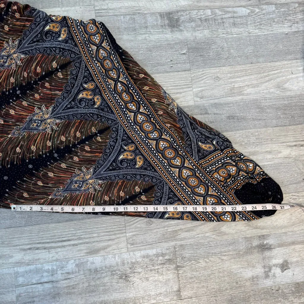 Lofbaz viscose black feather pattern harem pants smocked waist size large M34 - Image 6