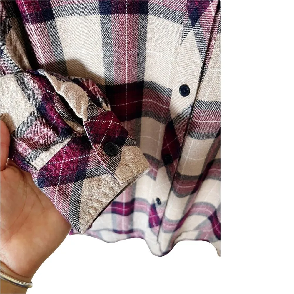 RAILS Plaid Flannel Button Down Red Cream Burgundy Cotton Long Sleeves Small EUC - Image 4