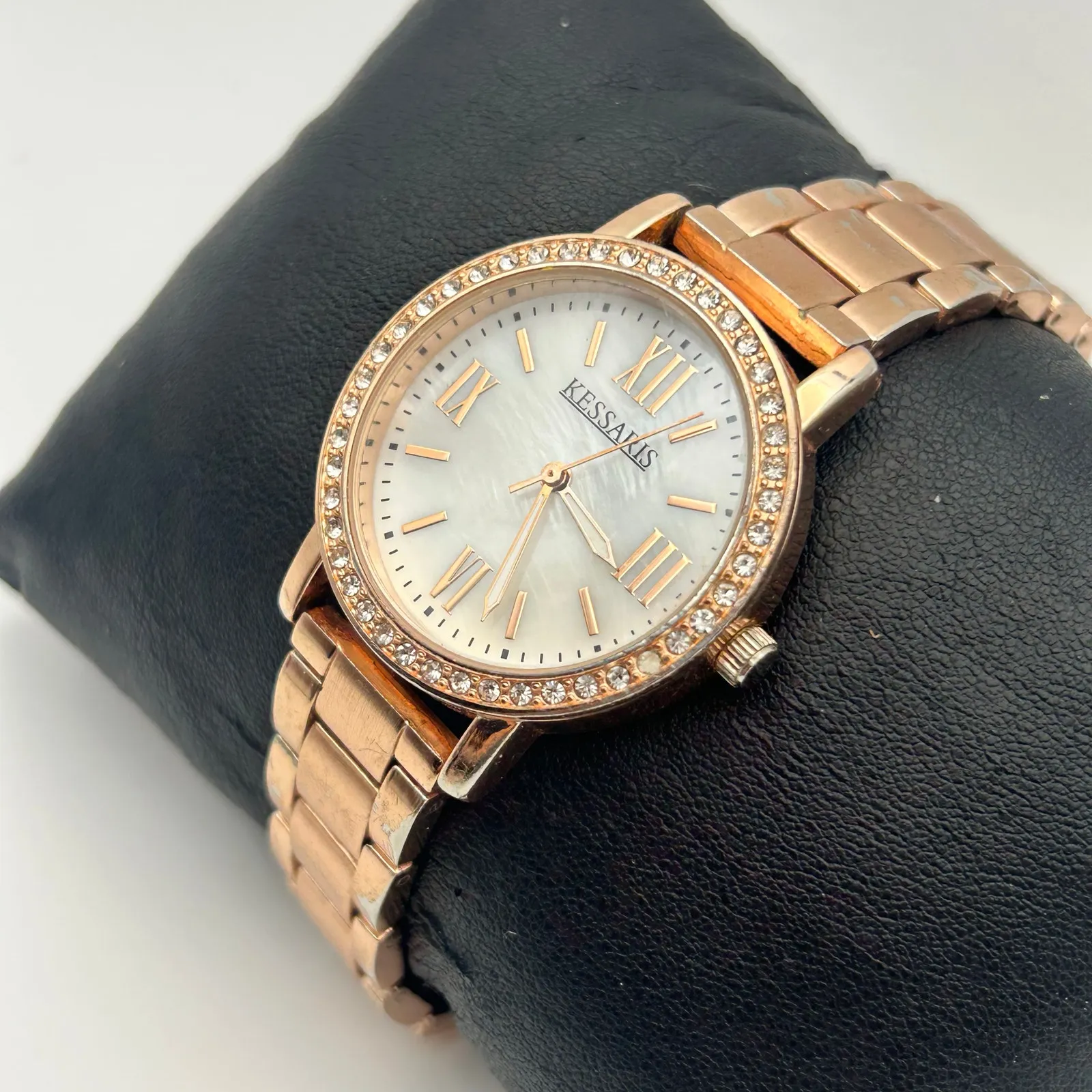Kessaris Rose Gold Crystals Mother Pearl Women’s Watch Working New Battery - Image 2