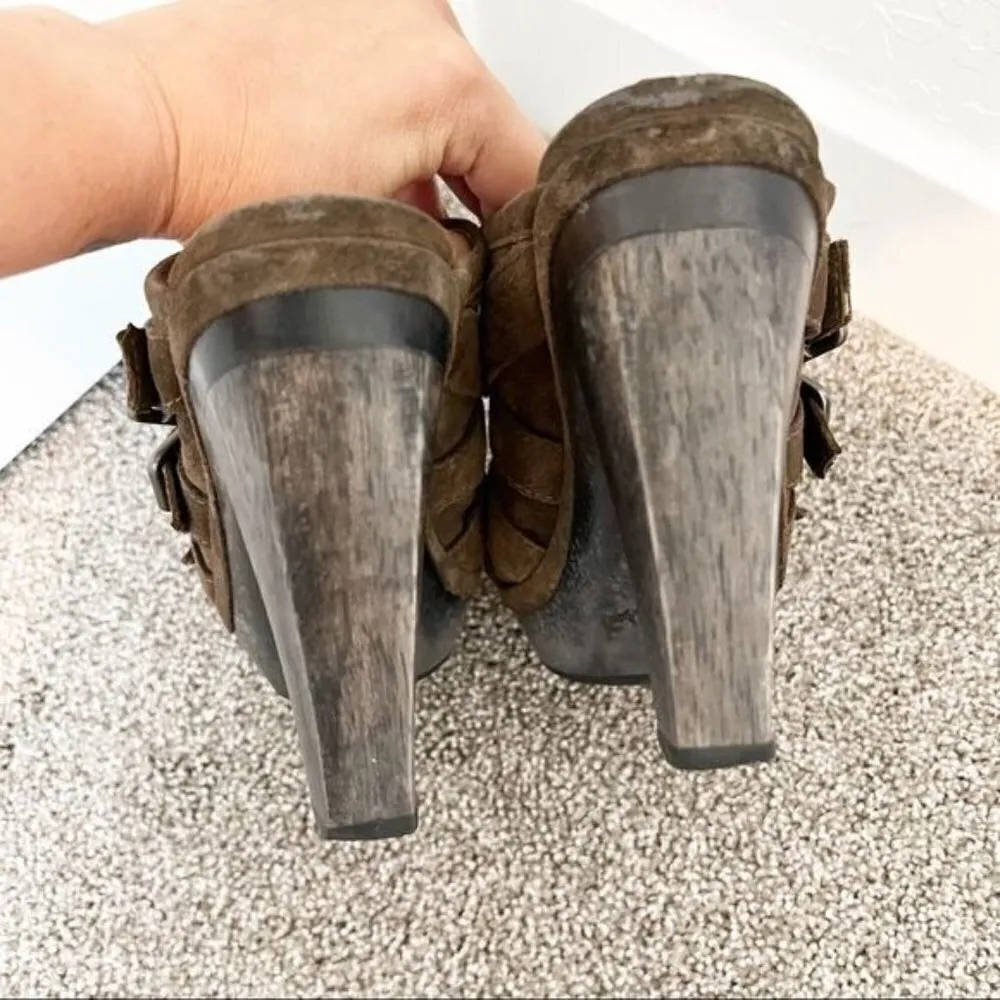 Y2K Juicy Couture Collette Suede Leather‎ Platform Buckle Detail Mules Brown 8 - Image 4