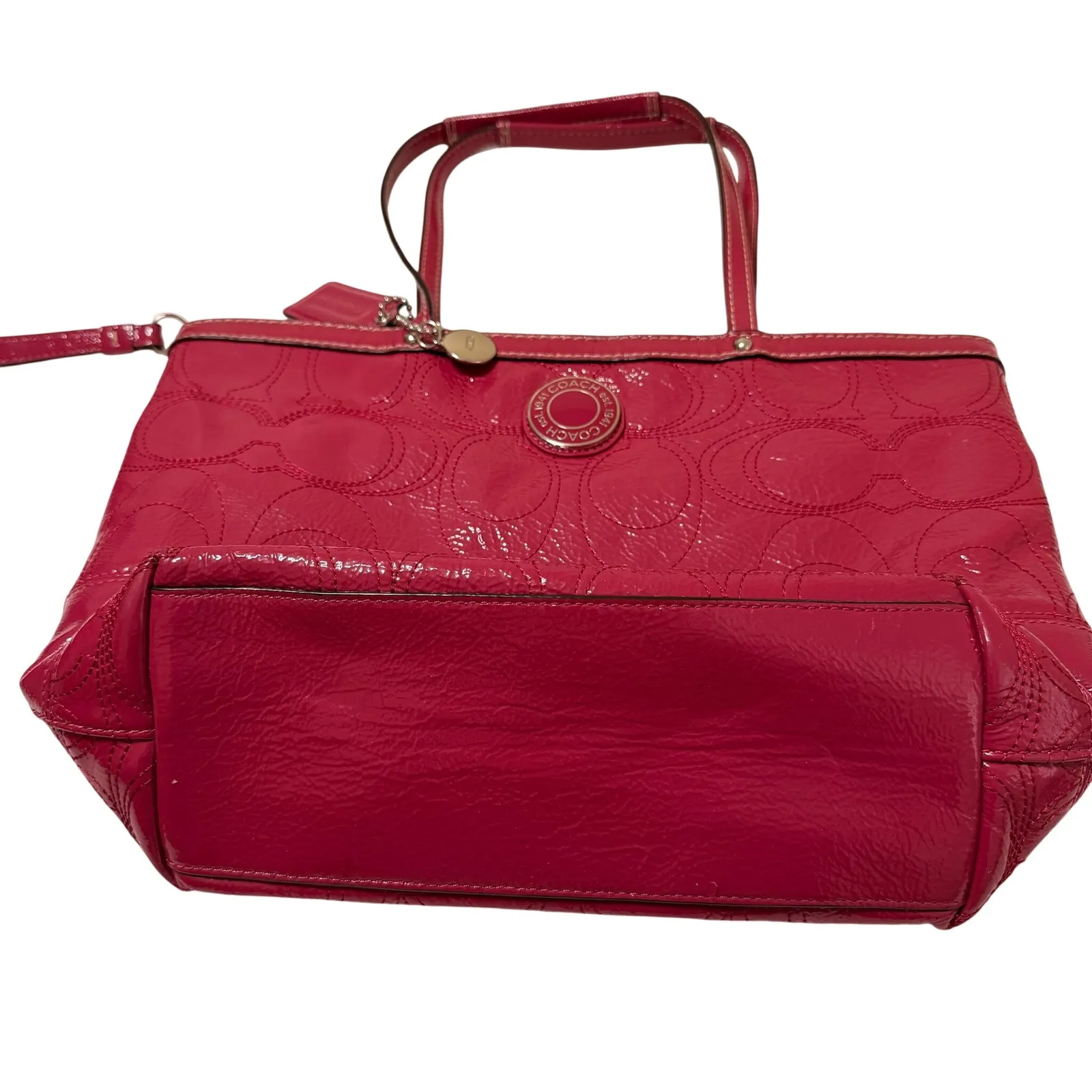 Coach Legacy Stitched Signature C Tote Bag Berry Pink Patent Leather Preppy Y2K - Image 4