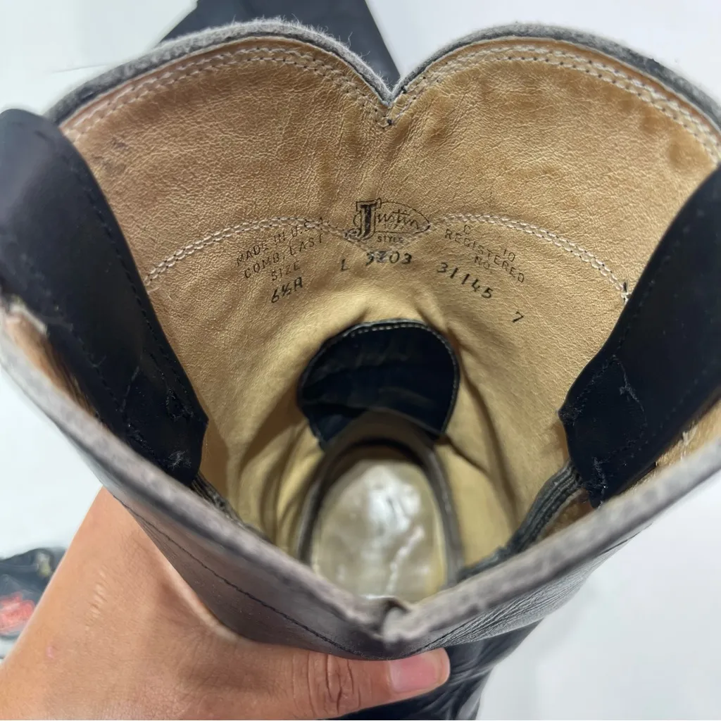 Justin Women Black Leather Roper Boots 6.5 R L3703 Western Cowgirl Biker USA - Image 6