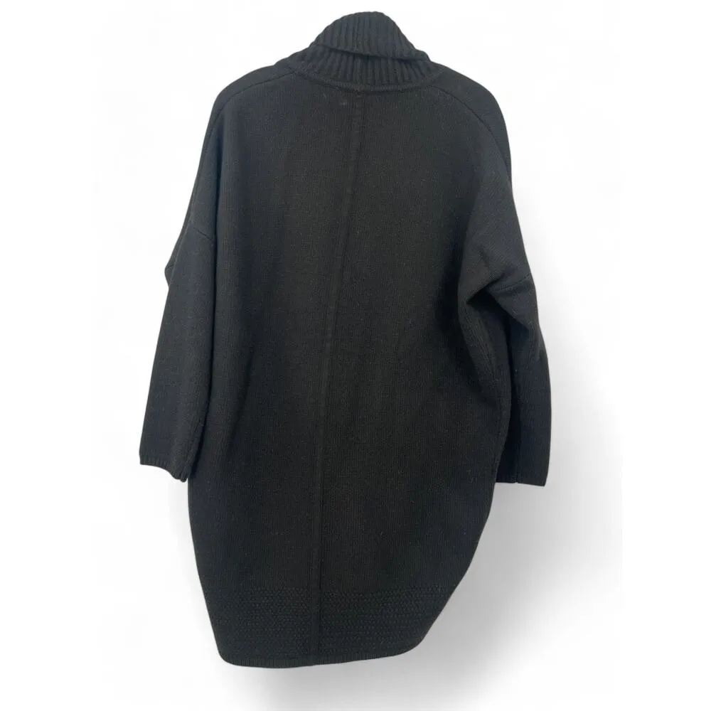 Jarbo | S / 4 | Pure 100% Wool Mid Length Open Front Cardigan Sweater Knit Coat Black - Image 7