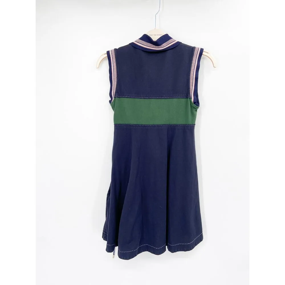 Carven Lace Up Navy Blue Green Mini Collared Polo Shirt Dress Size 38 - Image 5