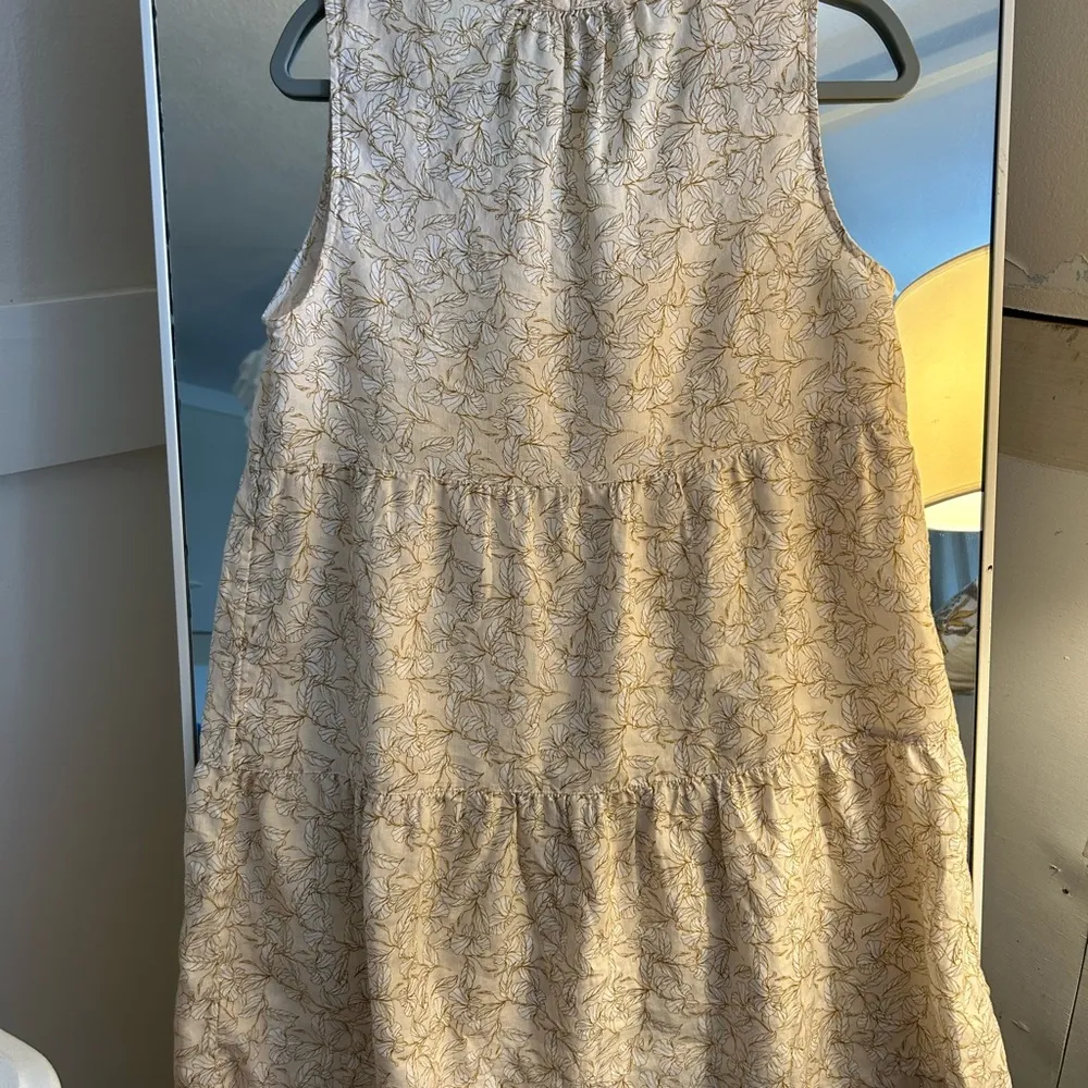 Rachel Zoe 100% linen Cream Floral Tiered Mini Sundress Dress M - Image 2