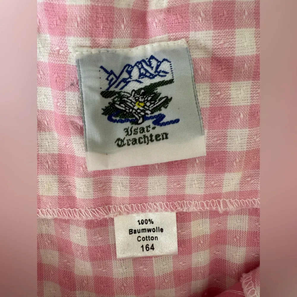 Vintage Usar Trachten German Austrian Pink Plaid Button Dirndl Dress, Size 164 - Image 2