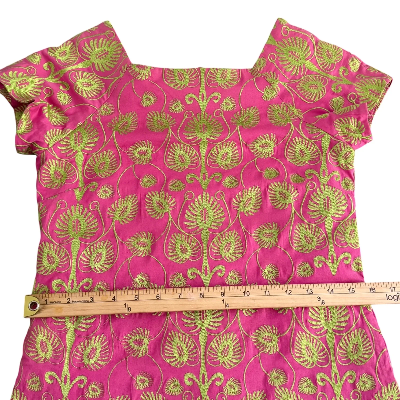 Womens Floral Embroidered Pink Green Shift Dress Size 2 Square Neck‎ Folk Ethnic - Image 15