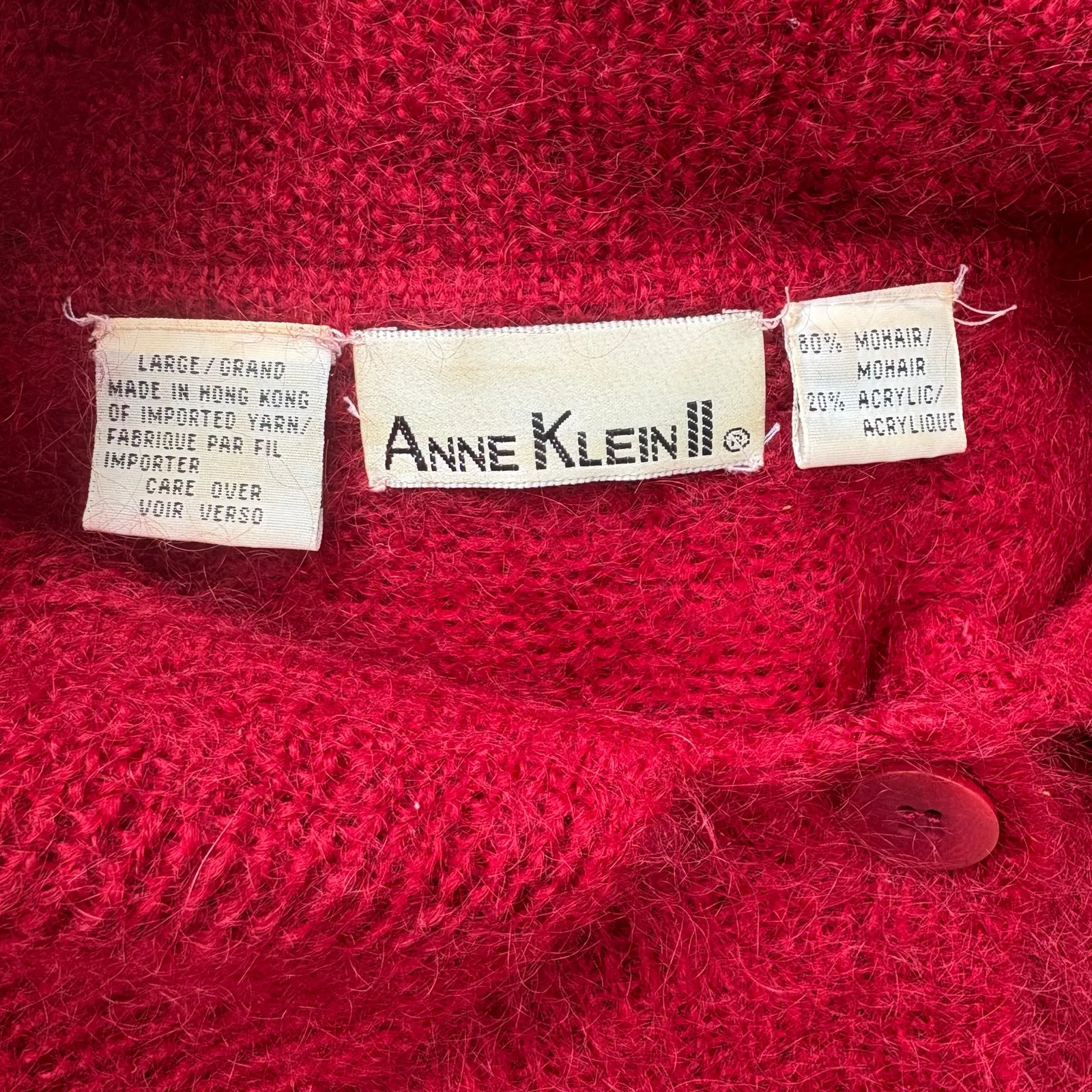VTG Anne Klein II Mohair Sweater Cardigan Sz L Res Button Up Grannycore Cozycore Red Size L - Image 7
