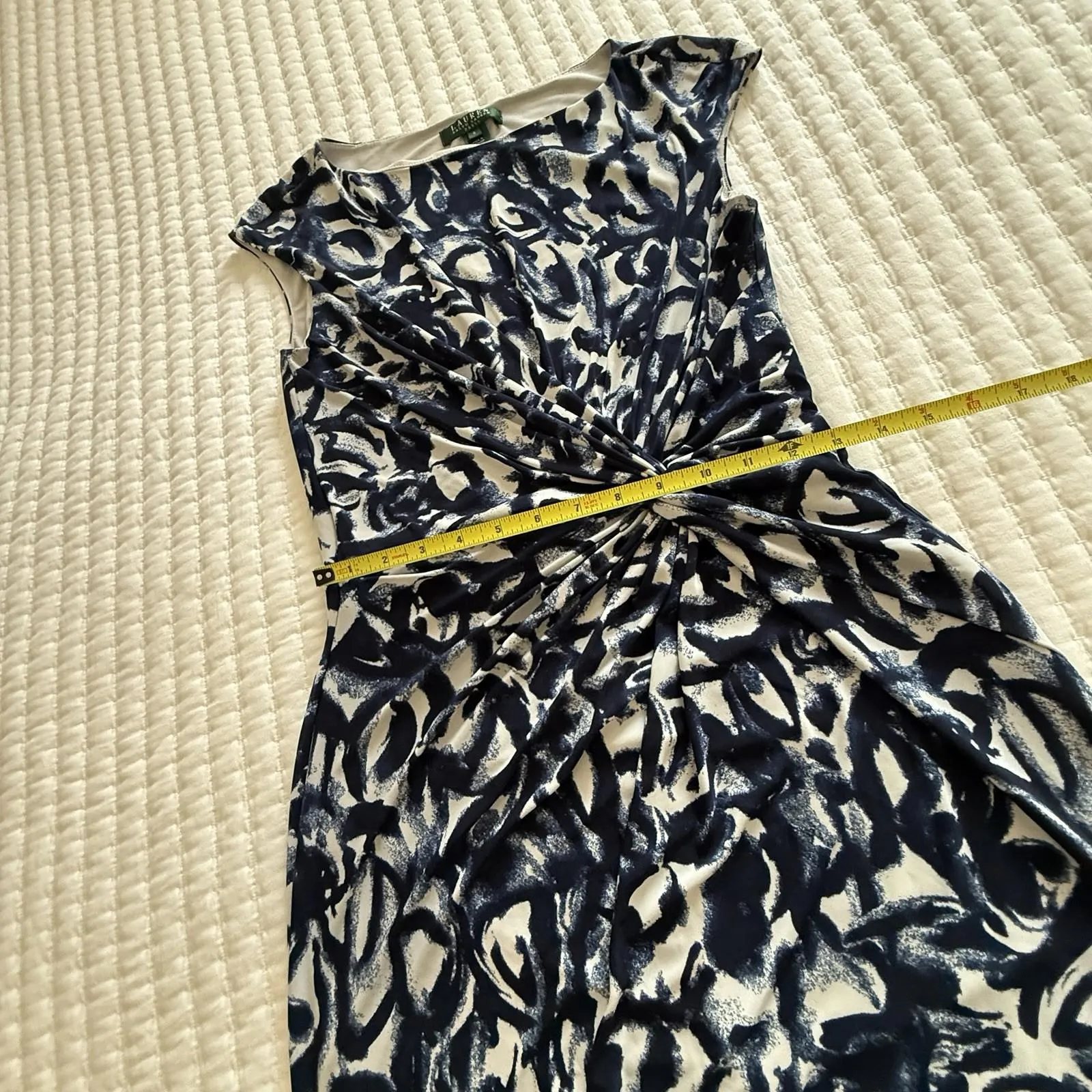 Lauren Ralph Lauren Blue & Off White Sz 6 Women’s Knee Length Jersey Dress - Image 5