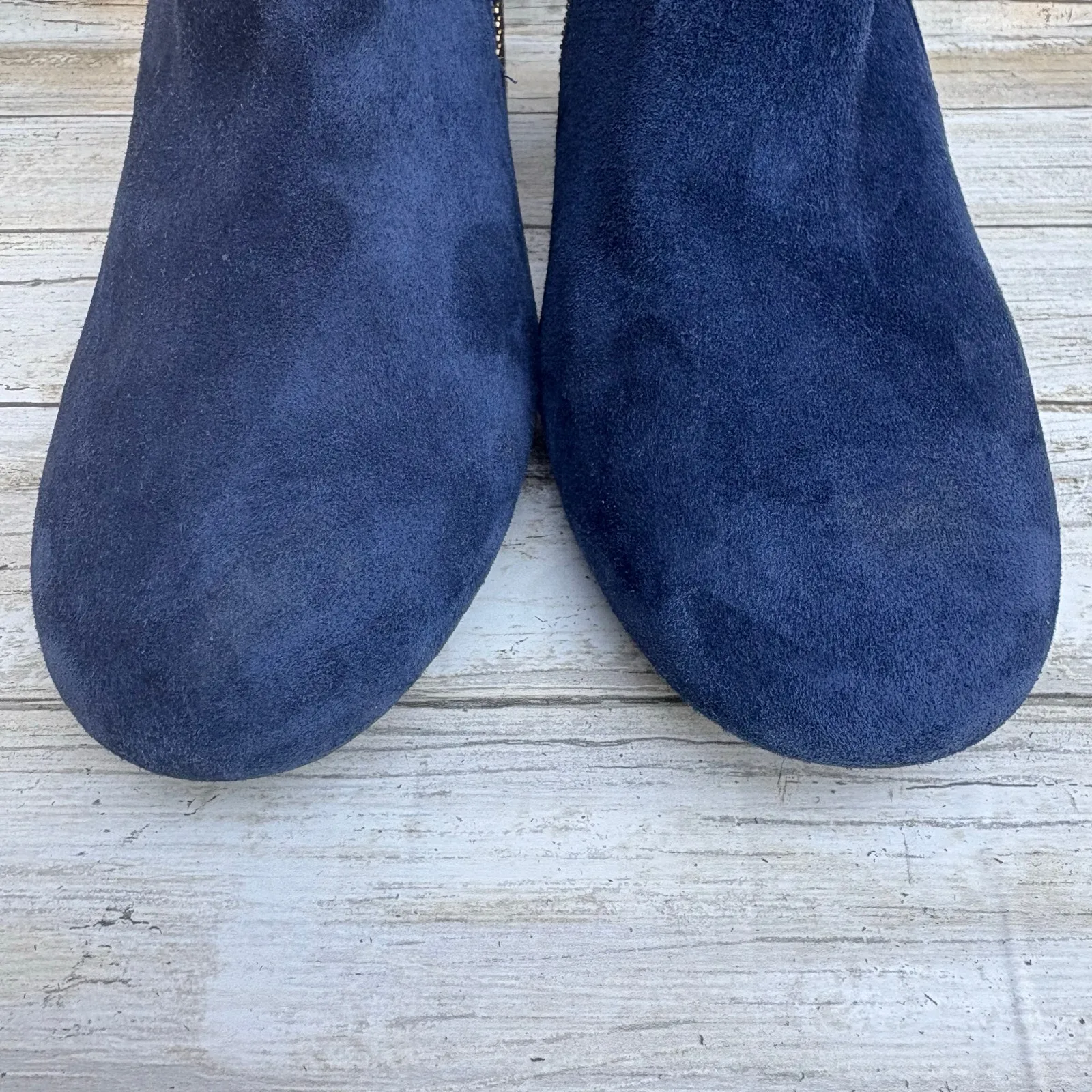Cole Haan Saylor Grande Bootie Sz 9B Blue Suede Side Zipper Round Tow Block Heel - Image 4
