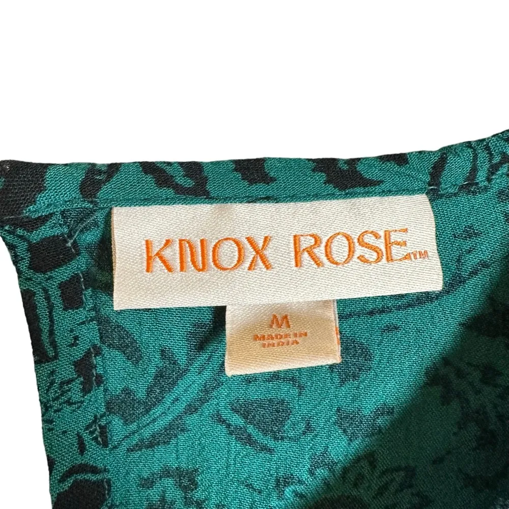 Knox Rose Forest Green Patterned Long Sleeve Flowy Blouse Size Medium - Image 8