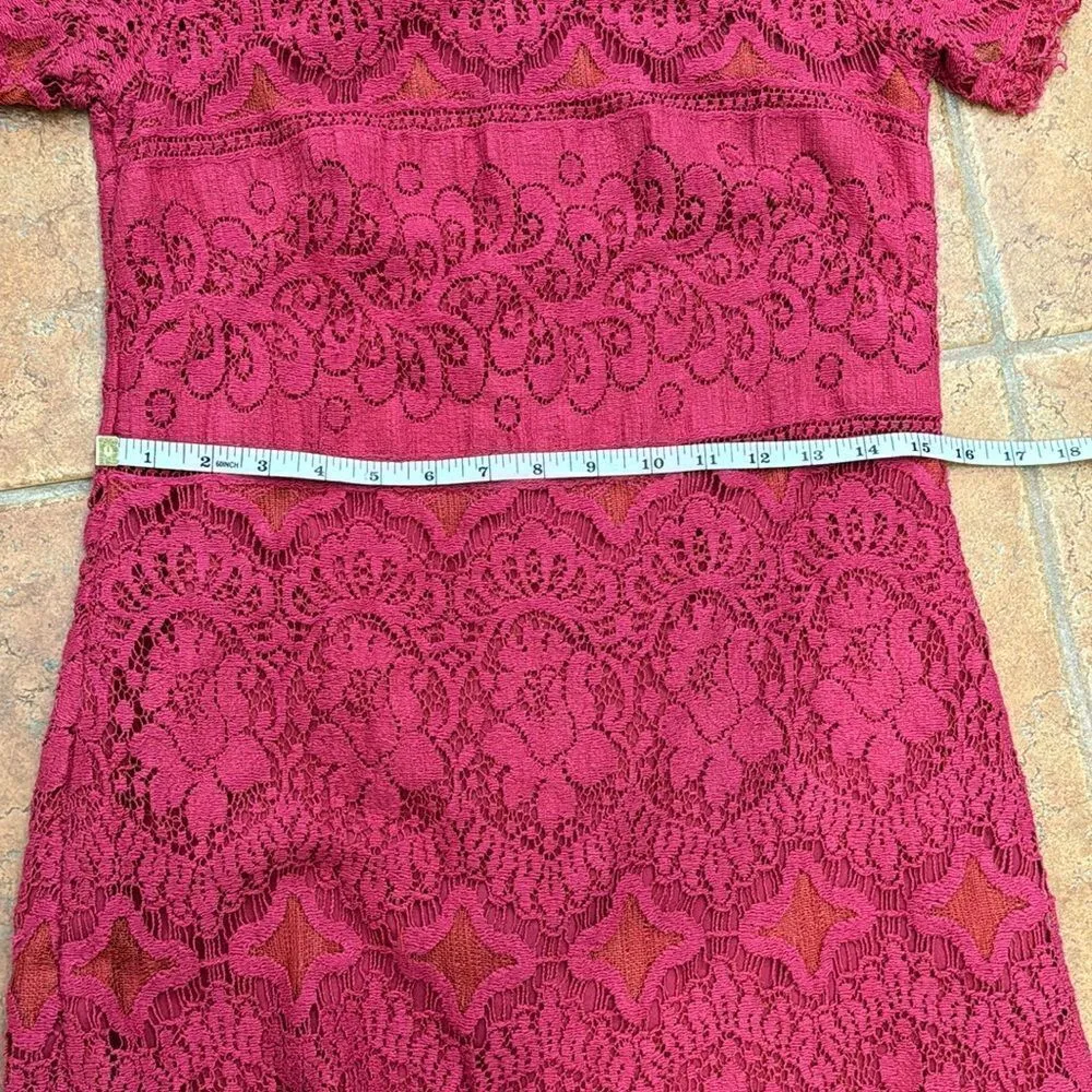 Free People Womens Sheath Dress Lace Floral Magenta Fuchsia Size 0 - Image 12