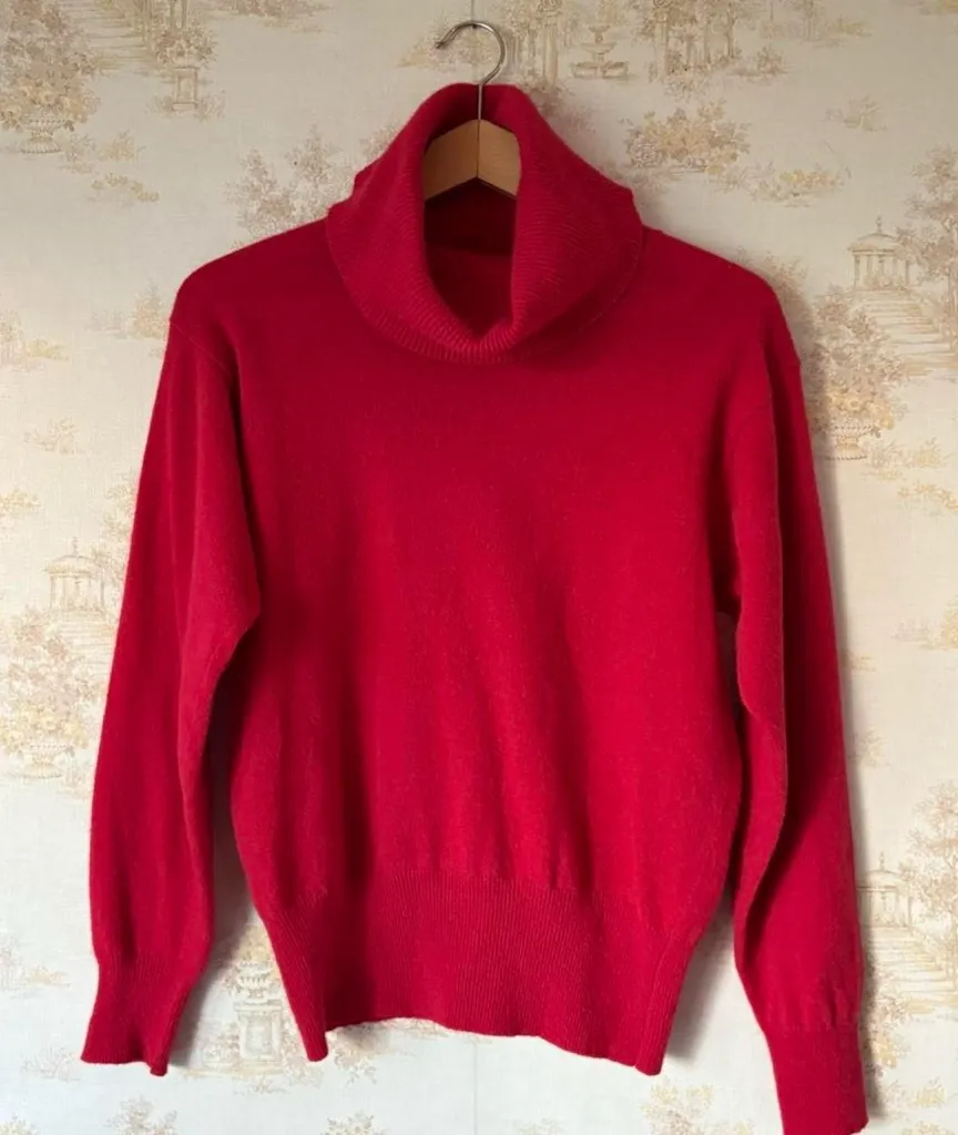 Vintage 90s red Liz Claiborne lambswool angora rabbit hair turtleneck sweater Size M - Image 1