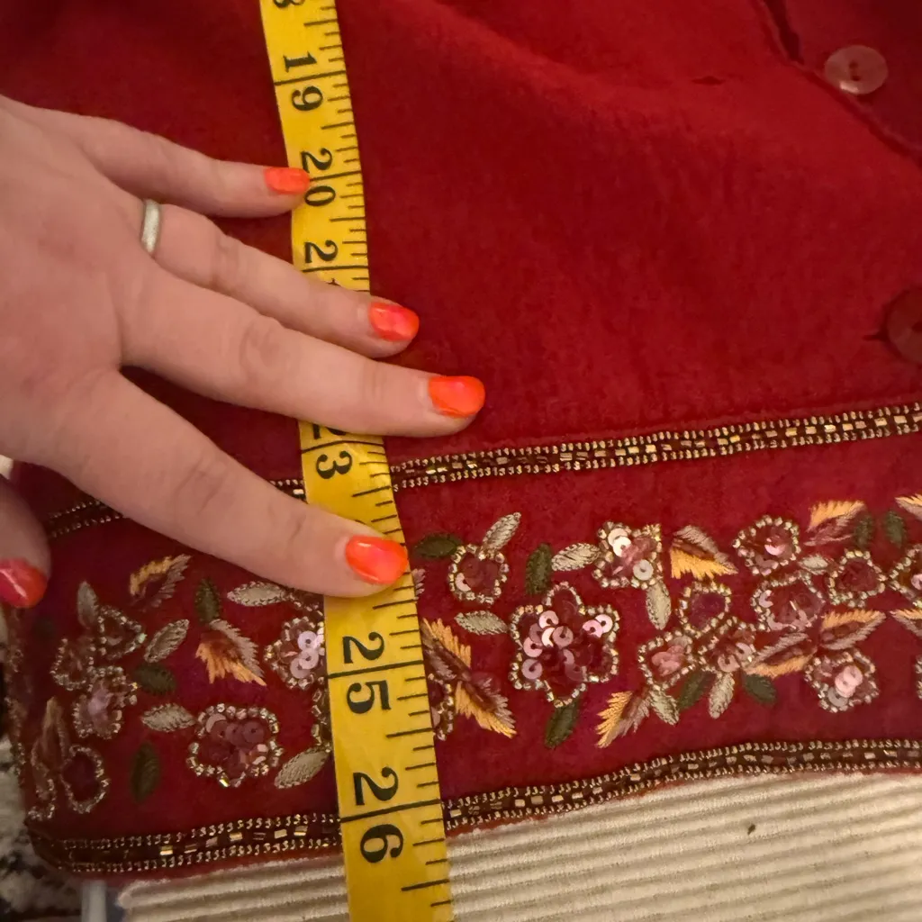 Talbots Red Wool Beaded Embroidered Jacket 2X – Read Description (Holes) - Image 7