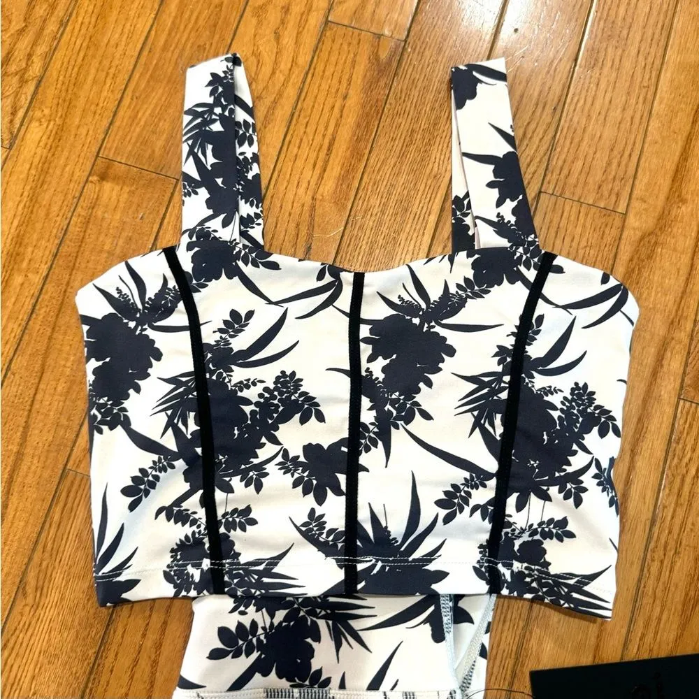 Mono B ivory black corset style sports bra leggings active set small NWT - Image 4