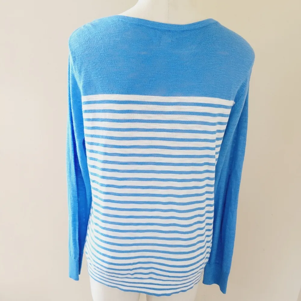 J. Crew Factory blue white striped boatneck long sleeve sweater size medium - Image 5
