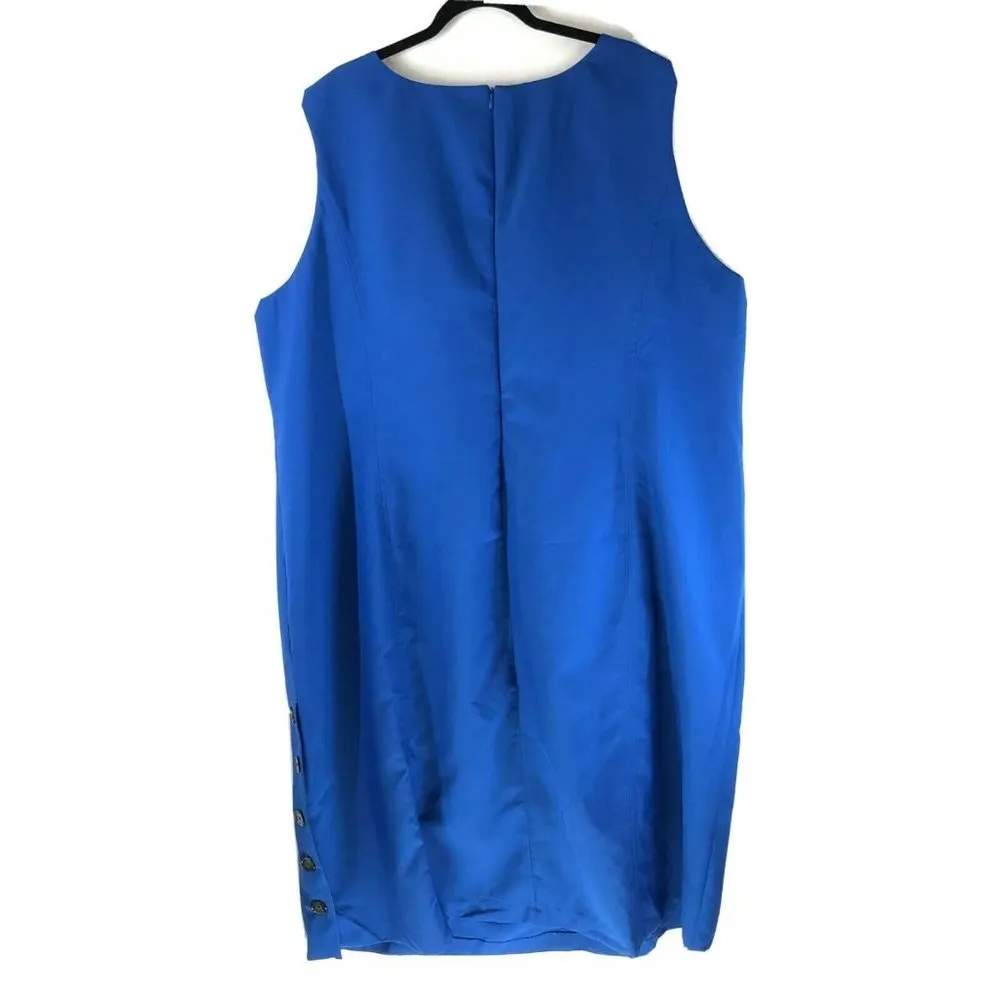Roamans Sheath Dress Sleeveless Square Neck Button Detail Blue Size 34W - Image 2