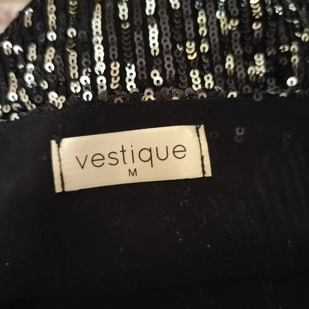 Vestique Size M Sequin Cami Top Tank Lace Black NYE Party Holiday New Years Eve - Image 3
