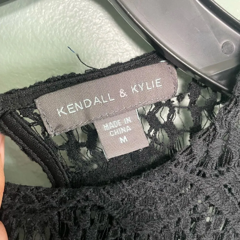 Kendall & Kylie Black Fit and Flare Keyhole Goth Lace Overlay Dress SZ M - Image 4