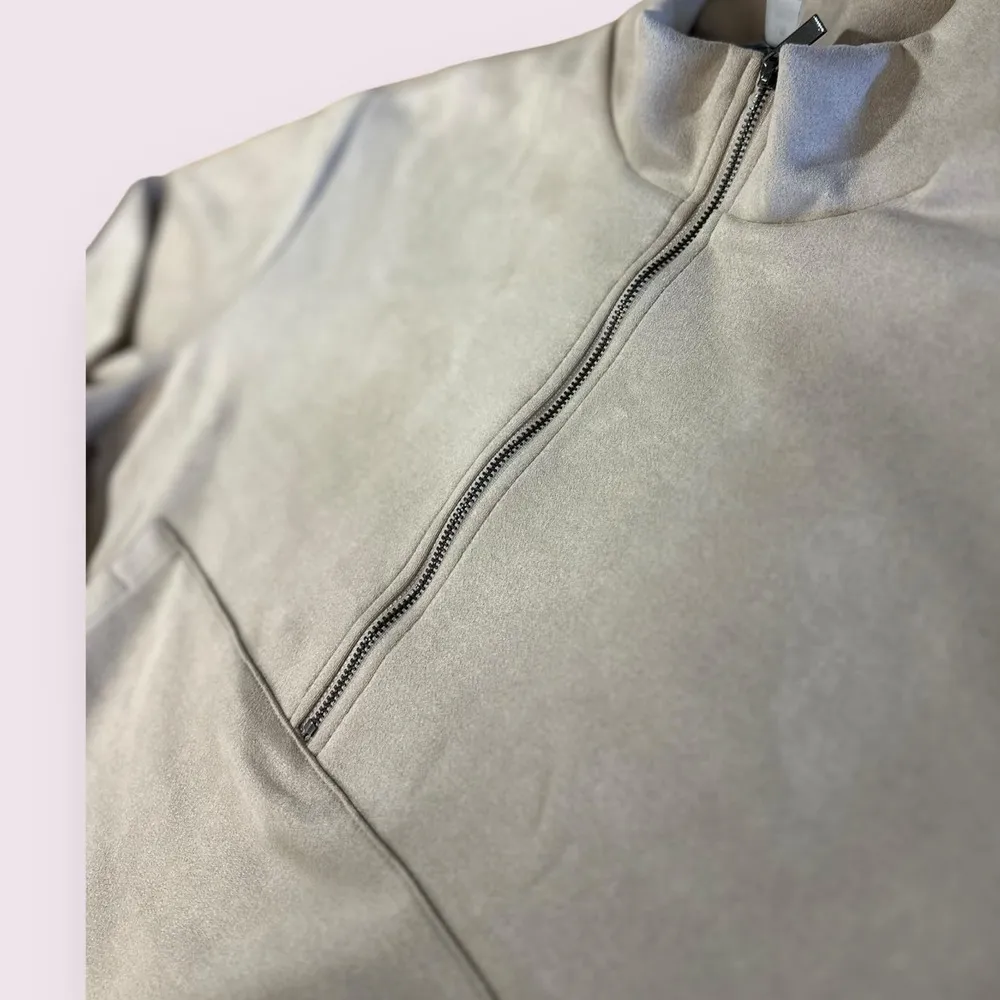 TAHARI cream pullover quarter zipped suede textured sweater​​​​​​​​​​ - Image 4