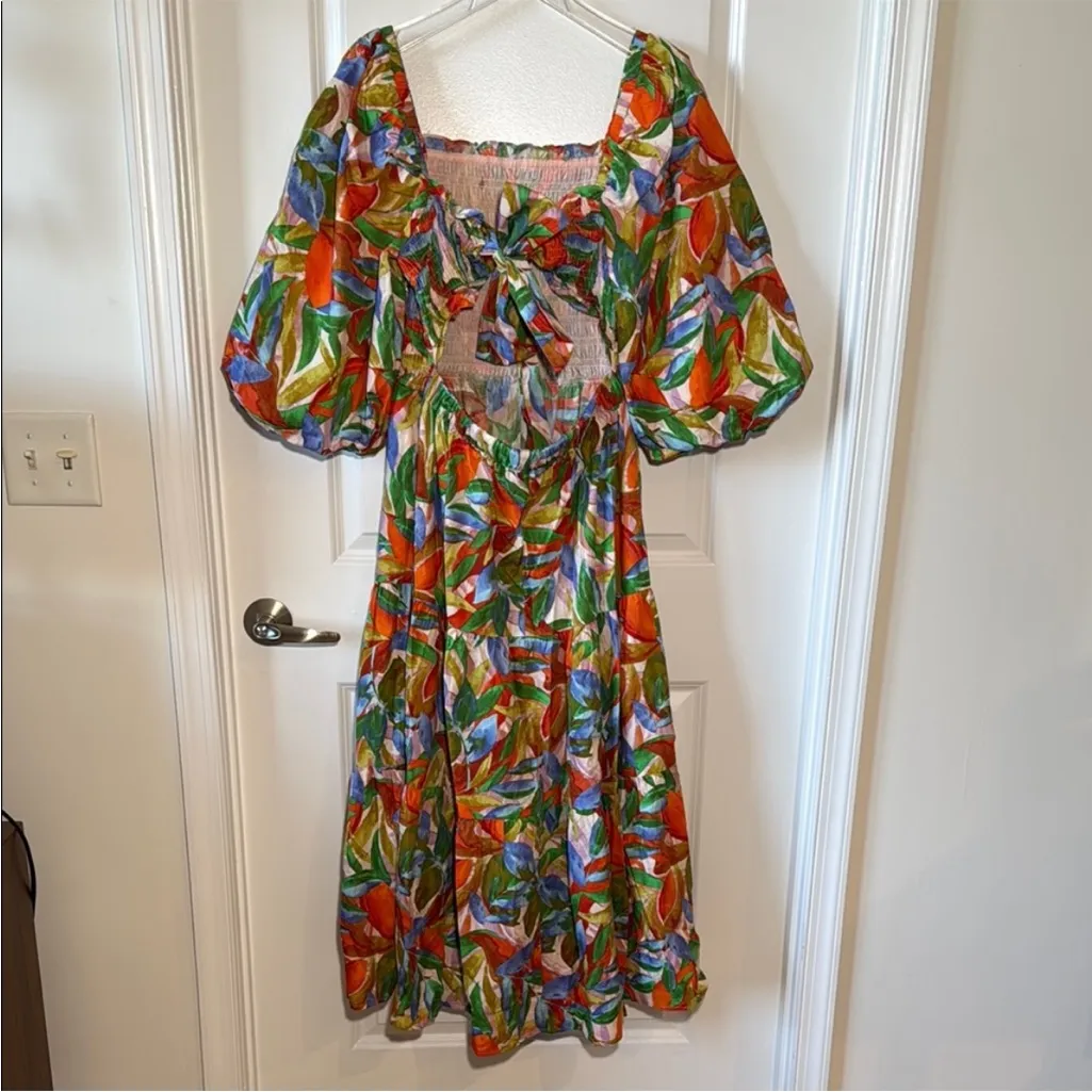 Dress forum open back puff sleeve Floral Multicolor Maxi Dress size M - Image 8