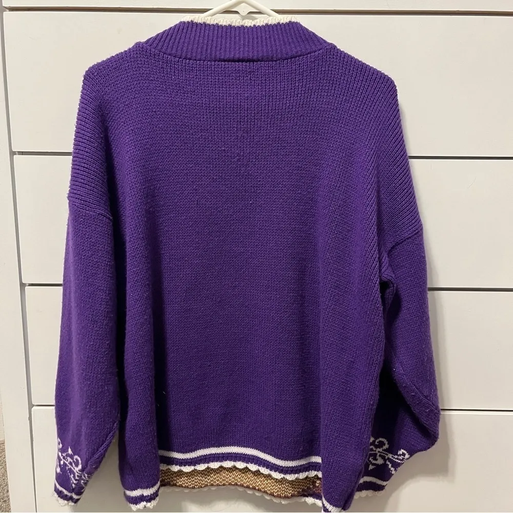 Vintage Cat Knit Sweater Purple Size L - Image 3