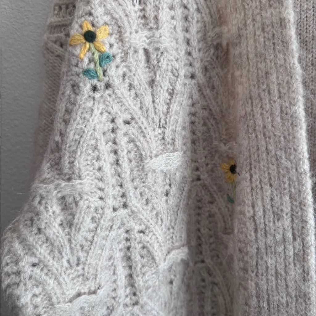 Lush Cream Cardigan Sweater with Cable Knit‎ Design Size L - Image 6