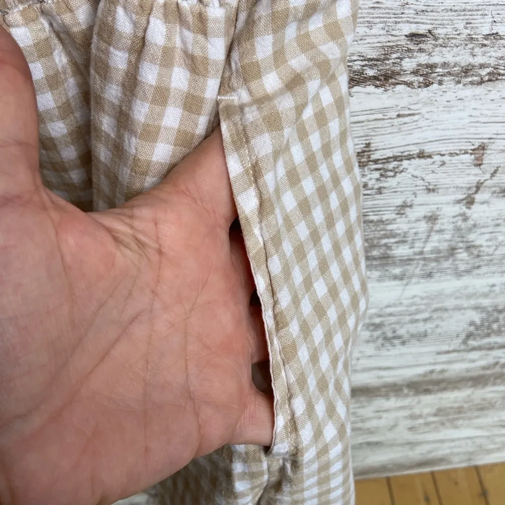 Great condition Abercrombie & Fitch Tan/White Gingham Tie Shoulder Dress M Tall - Image 4