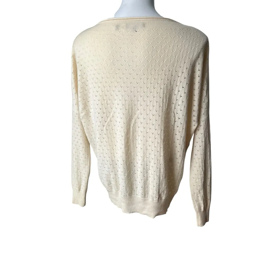 Vince Ivory Pointelle Wool Cashmere Boatneck Drop Sleeve Sweater, Sz S - Image 7