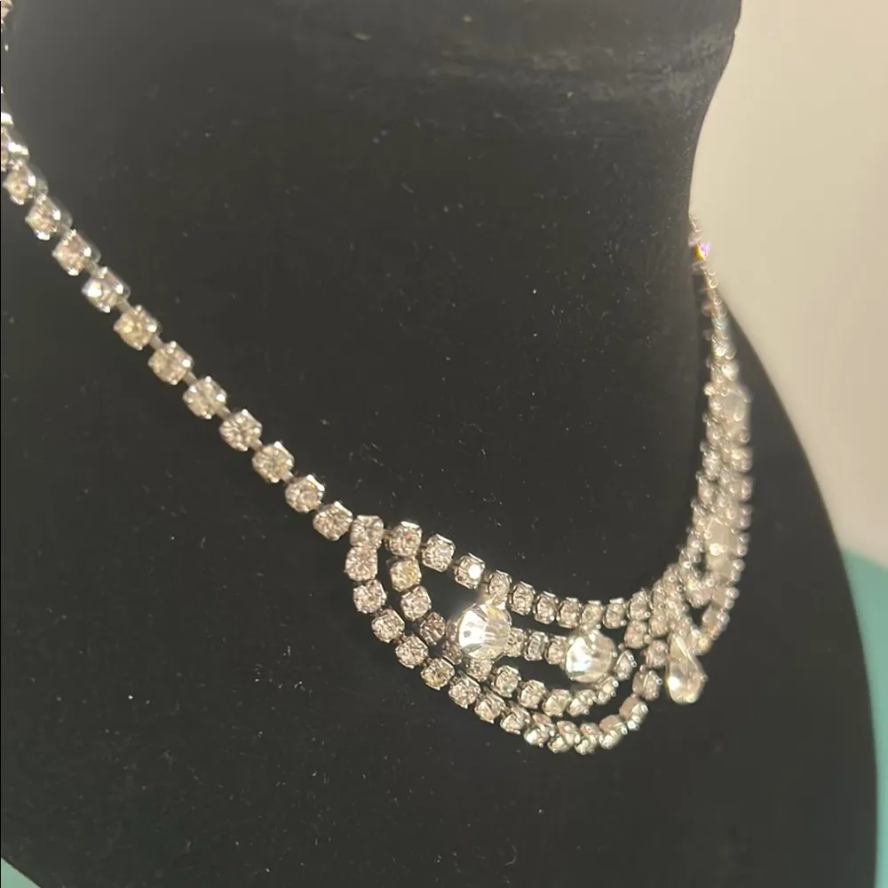 Regal Bridal Prom Formal Rhinestone Collar Choker Draped Necklace Silver - Image 3