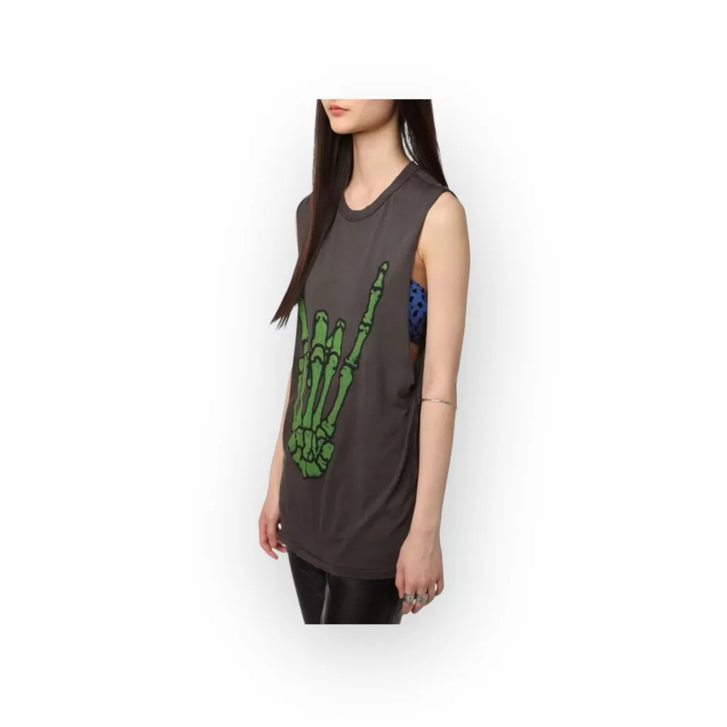 HTF: UNIF ☻ Rock Festival Grunge Skeleton Hand Muscle Tee Tank ☻ Dirty Black M - Image 3