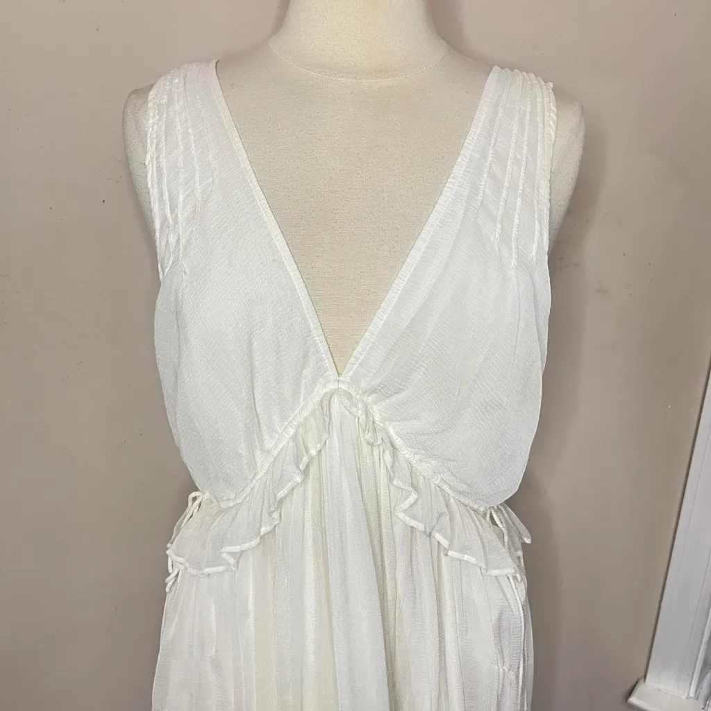 FREE PEOPLE Rio Grande Mini Dress in Ivory/White Drawstring Waist, Large - Image 4