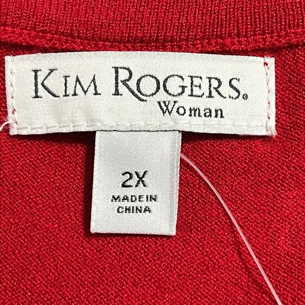 KIM ROGERS women's plus size 2X red combo 3/4 sleeve sweater colorblock black - Image 2